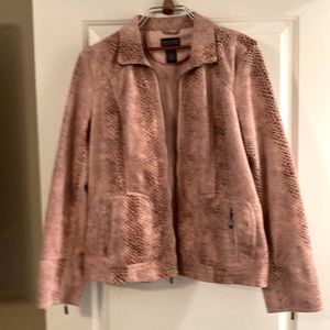 Women’s Dialogue jacket sz L zip front bomber style snake print pinks & tan